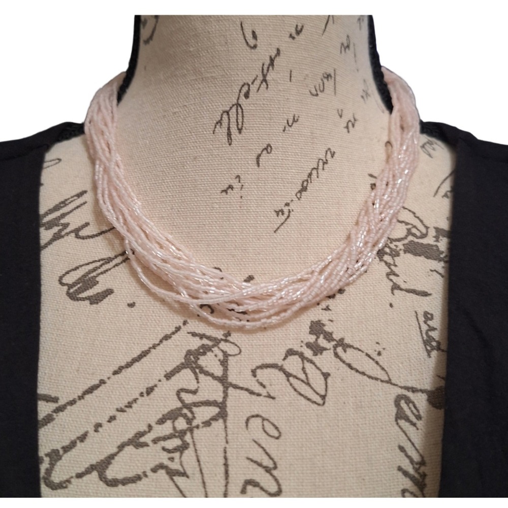 Blush Pink Seed Bead Multi-Strand Statement‎ Necklace Balletcore Coquette Boho